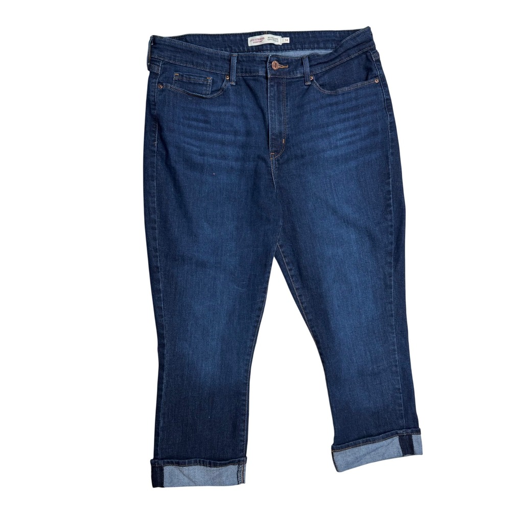 Levi Strauss Signature Mid Rise Capri Jeans Dark Wash Denim Summer Casual Sz 14